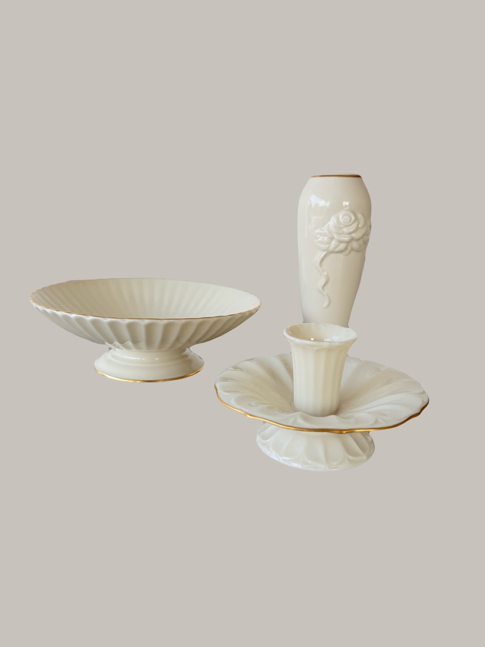 Vintage Mid Century Lenox Ivory Porcelain Lot THREE PIECE SET